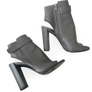 Vince Brigham Open Toe Side Zipper Gray Heel Booties Leather